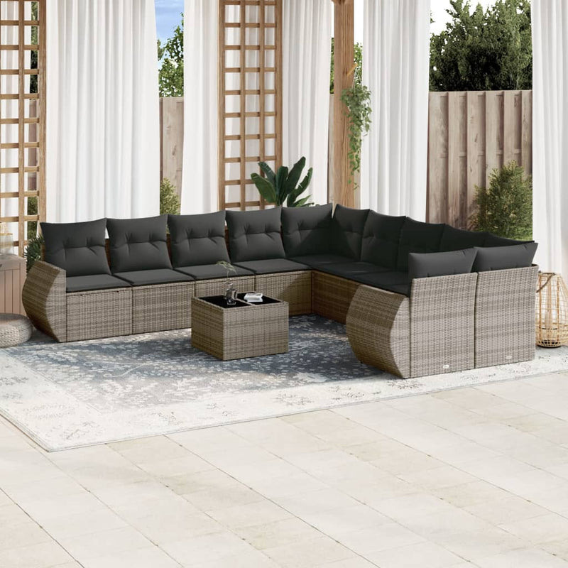 vidaXL 10 Piece Garden Sofa Set with Cushions Grey Poly Rattan