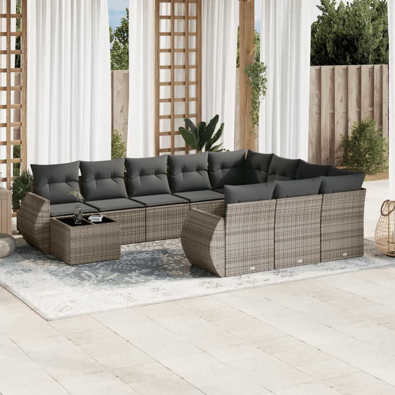 11 Piece Garden Sofa Set with Cushions Grey Poly Rattan