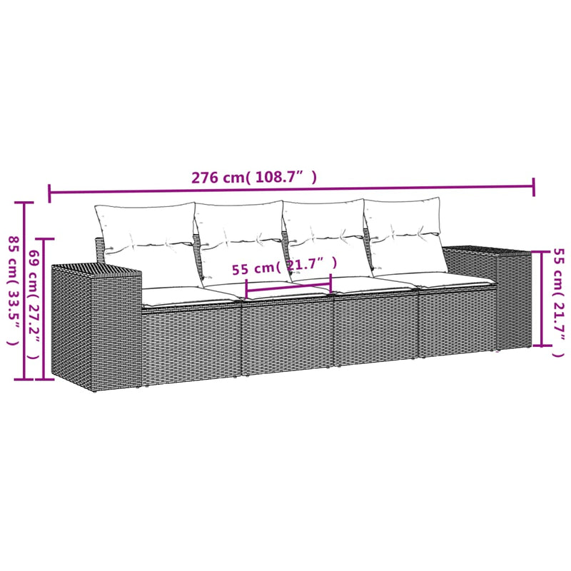 vidaXL 4 Piece Garden Sofa Set with Cushions Grey Poly Rattan