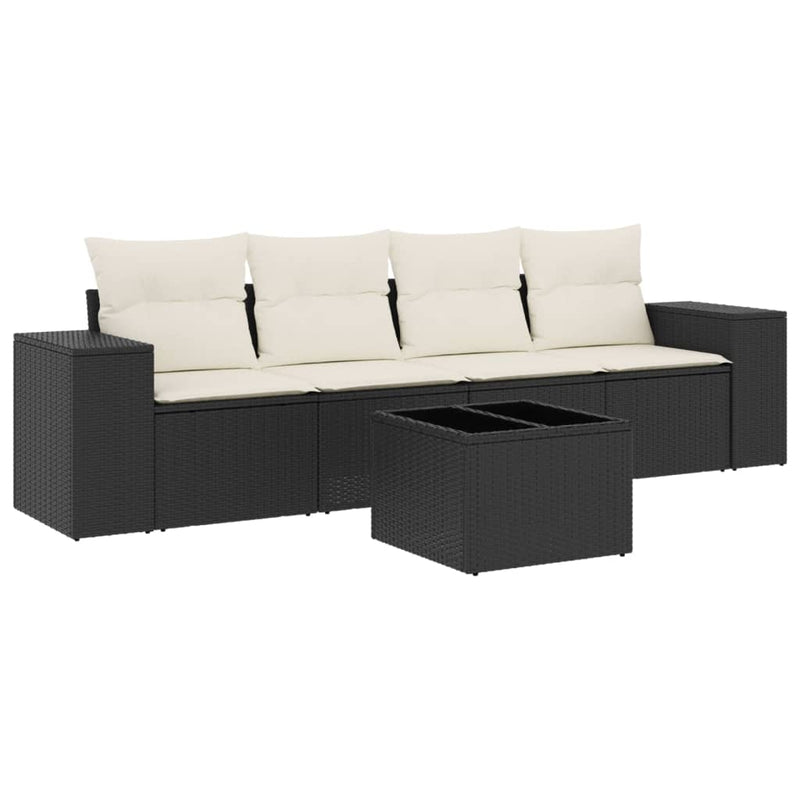vidaXL 5 Piece Garden Sofa Set with Cushions Black Poly Rattan