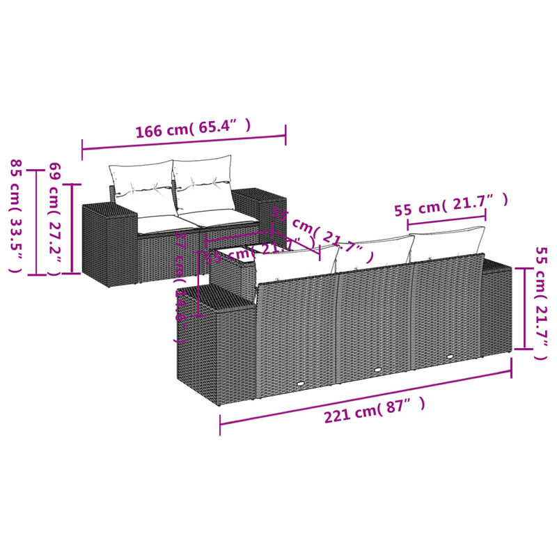 vidaXL 6 Piece Garden Sofa Set with Cushions Grey Poly Rattan