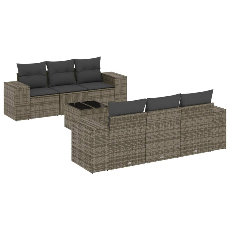 7 Piece Garden Sofa Set with Cushions Grey Poly Rattan