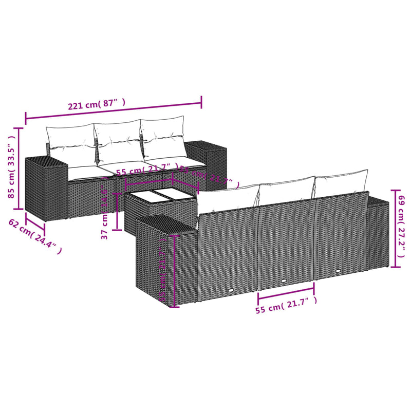 vidaXL 7 Piece Garden Sofa Set with Cushions Grey Poly Rattan