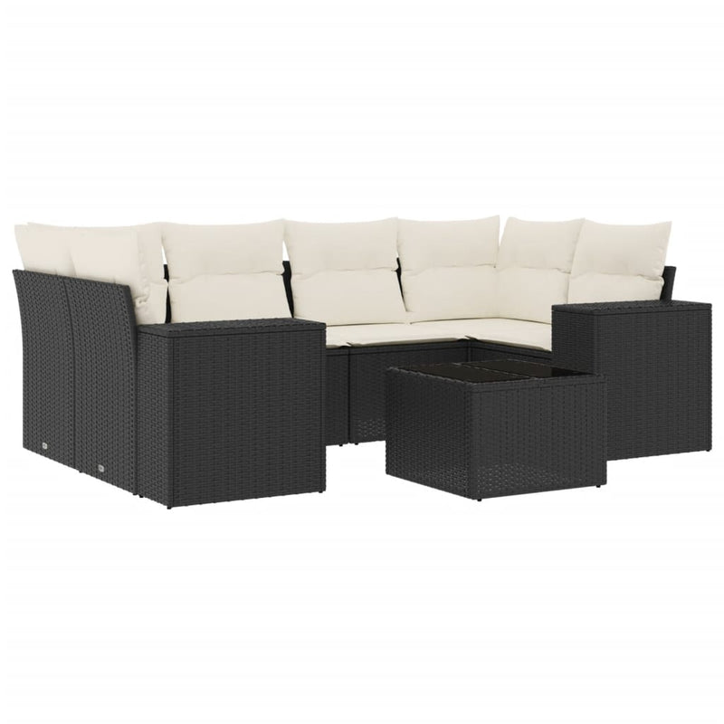 vidaXL 7 Piece Garden Sofa Set with Cushions Black Poly Rattan