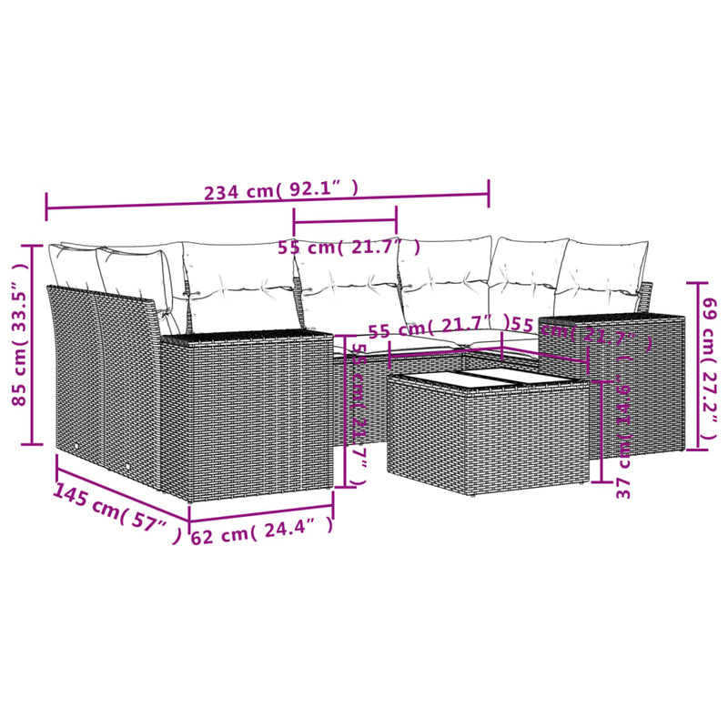 vidaXL 7 Piece Garden Sofa Set with Cushions Black Poly Rattan