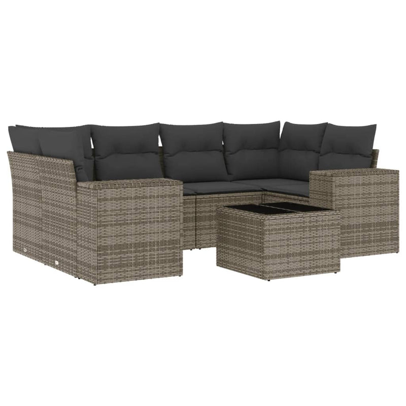 vidaXL 7 Piece Garden Sofa Set with Cushions Grey Poly Rattan