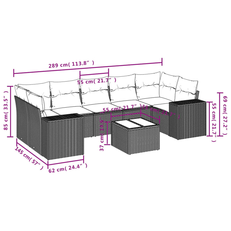 vidaXL 8 Piece Garden Sofa Set with Cushions Grey Poly Rattan