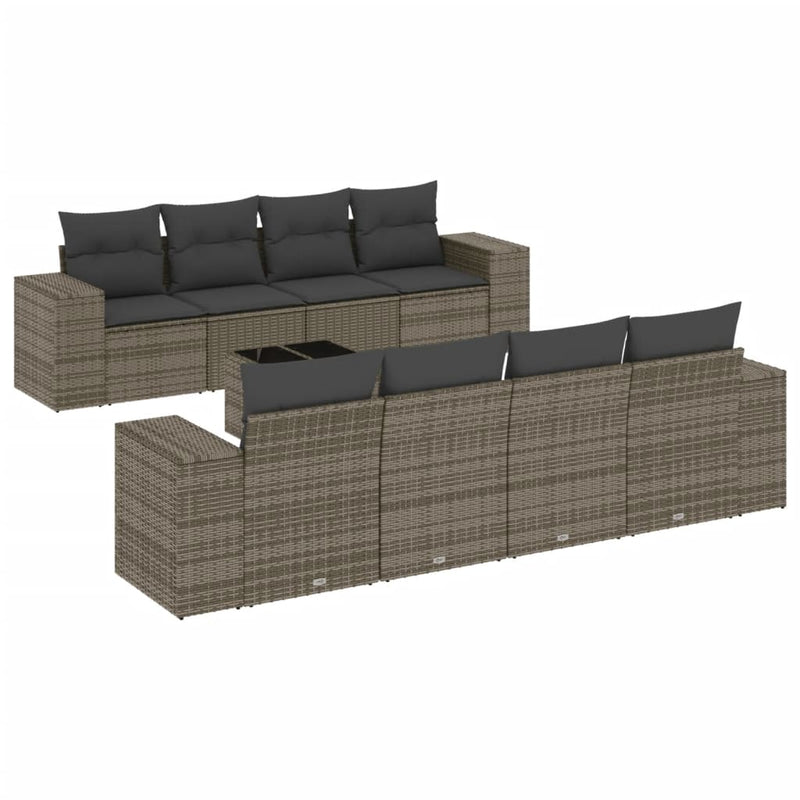 9 Piece Garden Sofa Set with Cushions Grey Poly Rattan