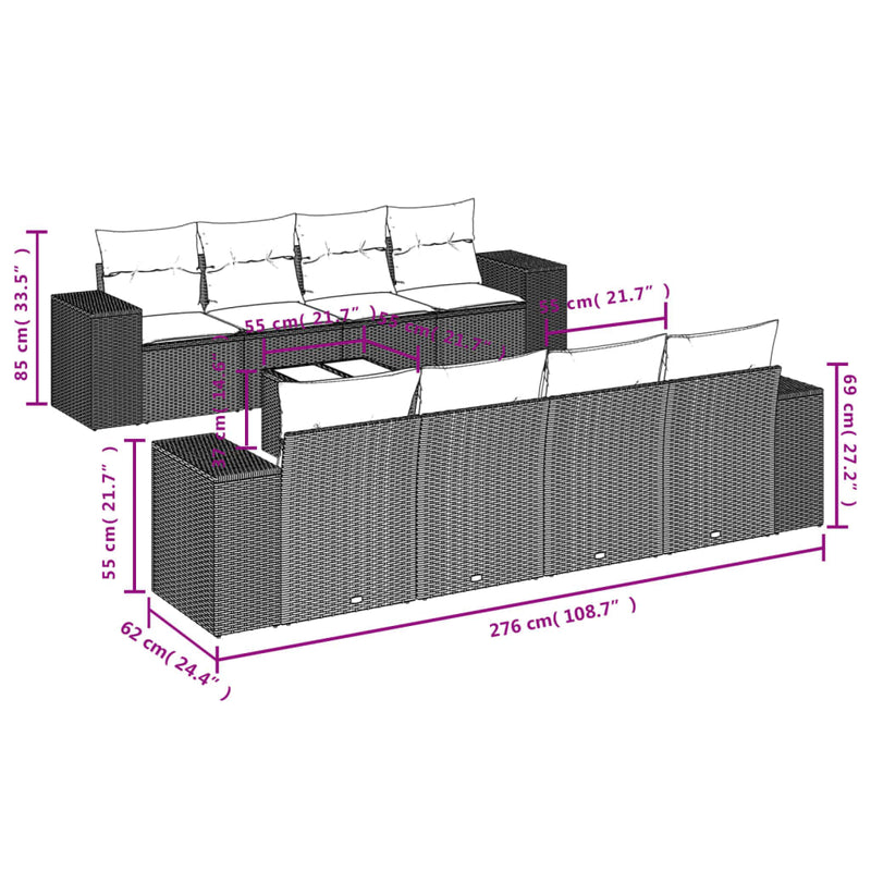 vidaXL 9 Piece Garden Sofa Set with Cushions Grey Poly Rattan
