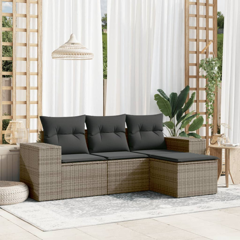 vidaXL 4 Piece Garden Sofa Set with Cushions Grey Poly Rattan