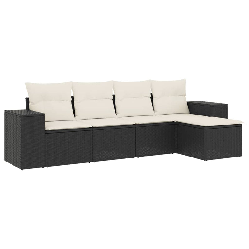 vidaXL 5 Piece Garden Sofa Set with Cushions Black Poly Rattan