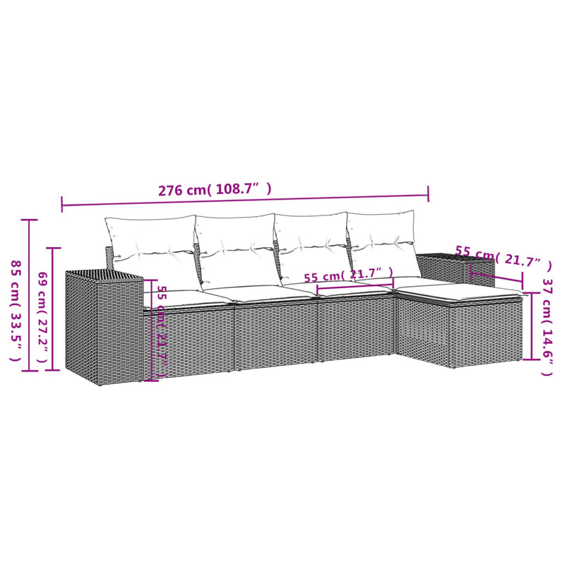 vidaXL 5 Piece Garden Sofa Set with Cushions Black Poly Rattan