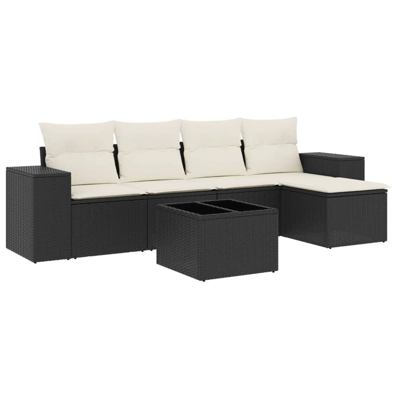 vidaXL 6 Piece Garden Sofa Set with Cushions Black Poly Rattan