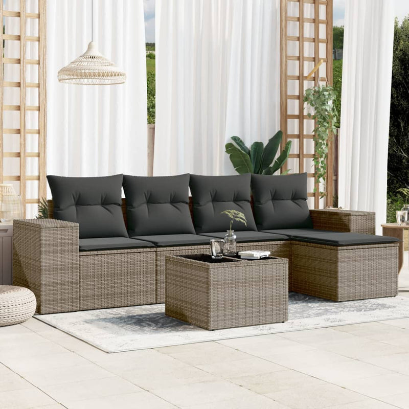 vidaXL 6 Piece Garden Sofa Set with Cushions Grey Poly Rattan