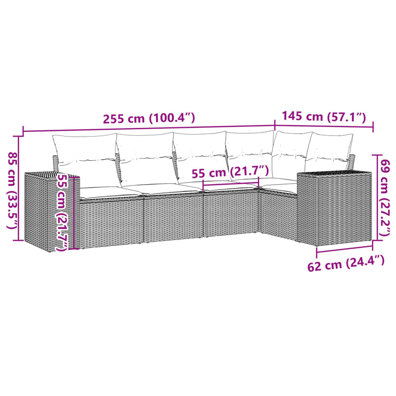 vidaXL 5 Piece Garden Sofa Set with Cushions Grey Poly Rattan