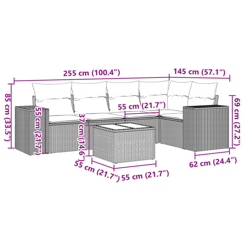 vidaXL 6 Piece Garden Sofa Set with Cushions Grey Poly Rattan