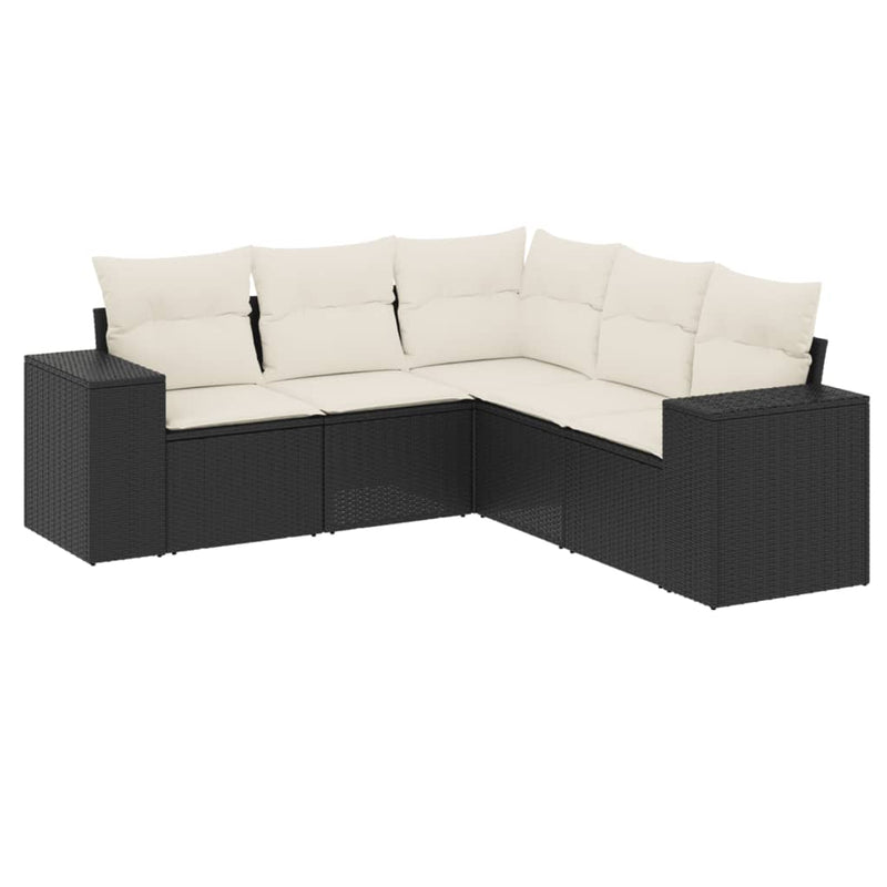 vidaXL 5 Piece Garden Sofa Set with Cushions Black Poly Rattan