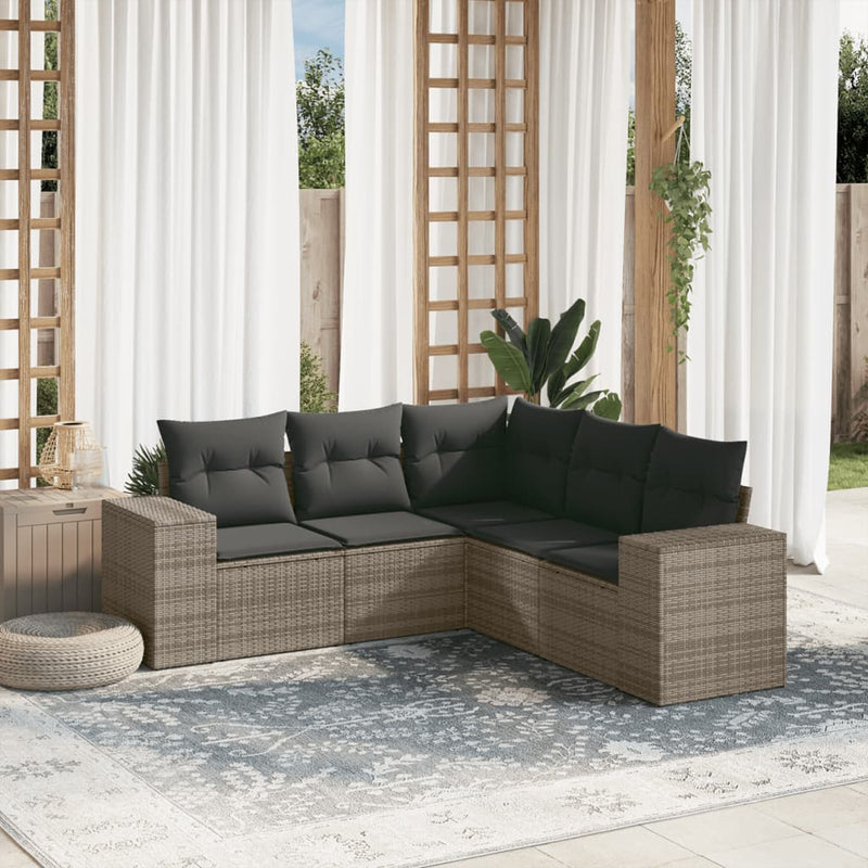 vidaXL 5 Piece Garden Sofa Set with Cushions Grey Poly Rattan