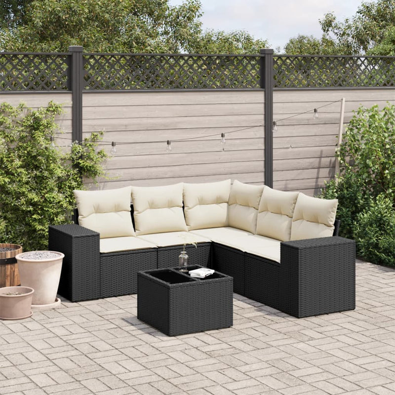 vidaXL 6 Piece Garden Sofa Set with Cushions Black Poly Rattan