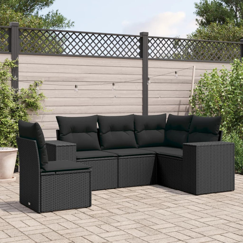 vidaXL 5 Piece Garden Sofa Set with Cushions Black Poly Rattan