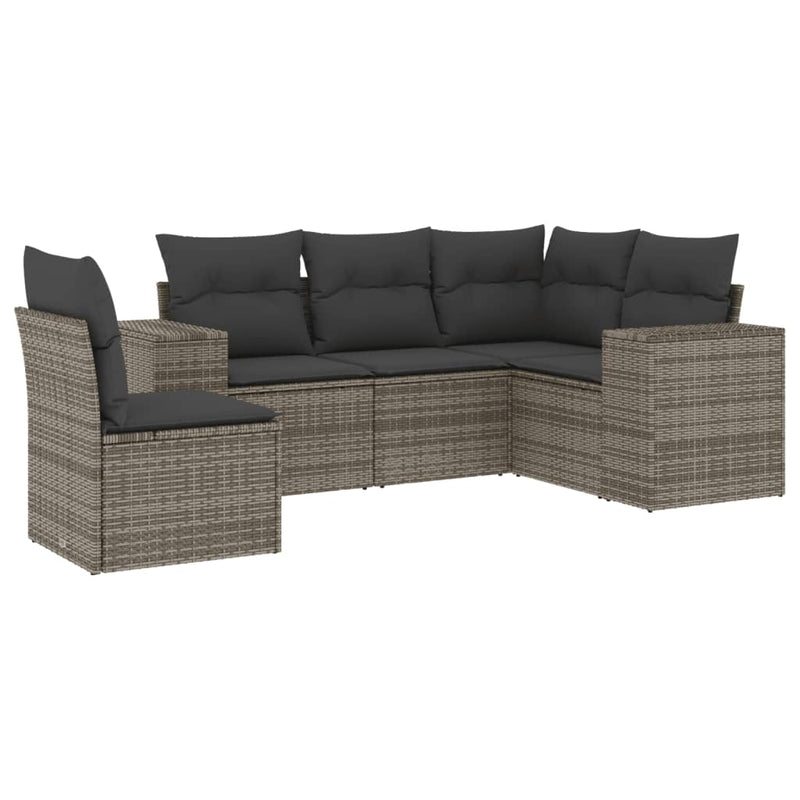 vidaXL 5 Piece Garden Sofa Set with Cushions Grey Poly Rattan
