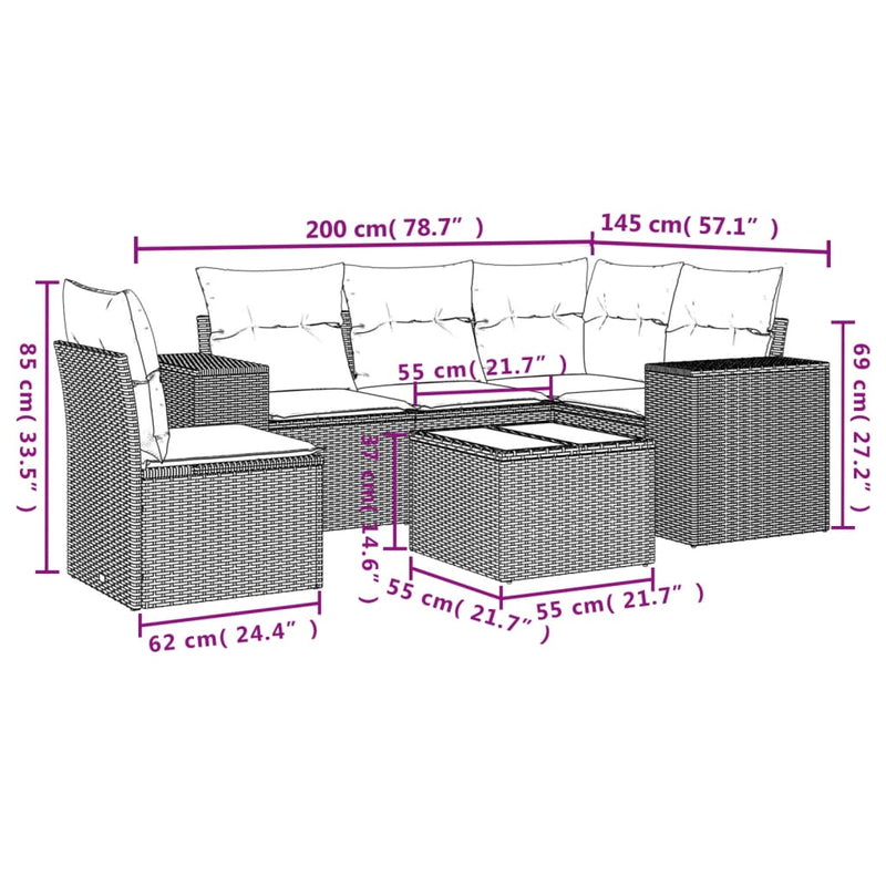 vidaXL 6 Piece Garden Sofa Set with Cushions Black Poly Rattan