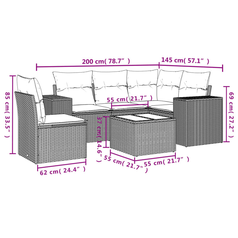 vidaXL 6 Piece Garden Sofa Set with Cushions Grey Poly Rattan