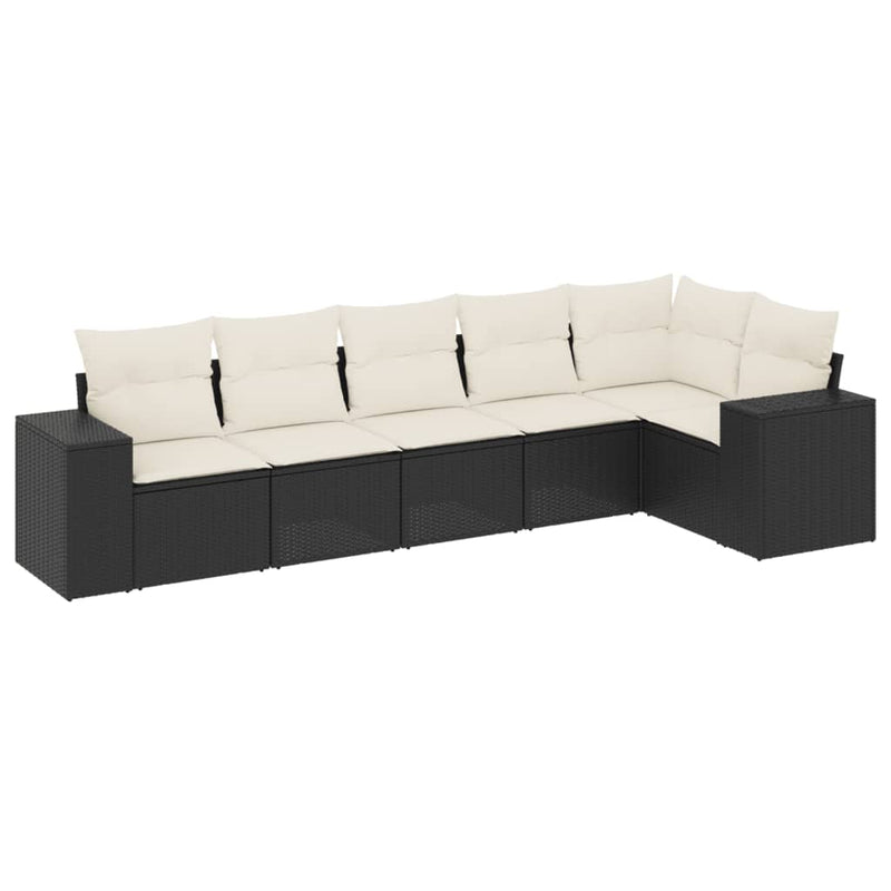 vidaXL 6 Piece Garden Sofa Set with Cushions Black Poly Rattan