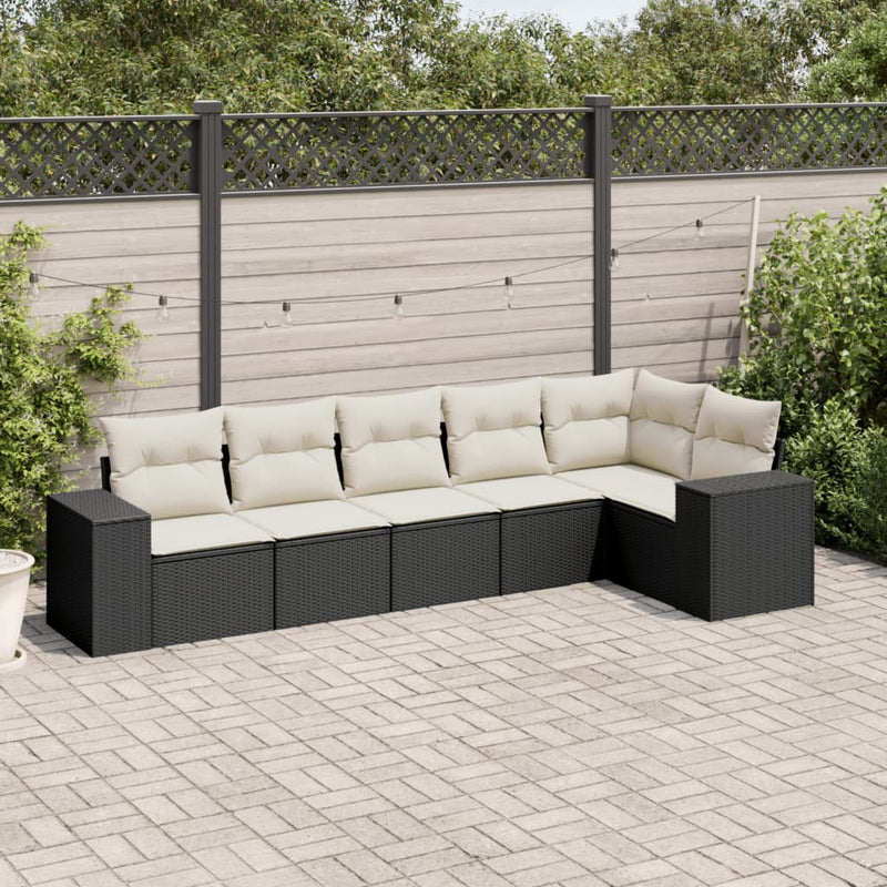 vidaXL 6 Piece Garden Sofa Set with Cushions Black Poly Rattan