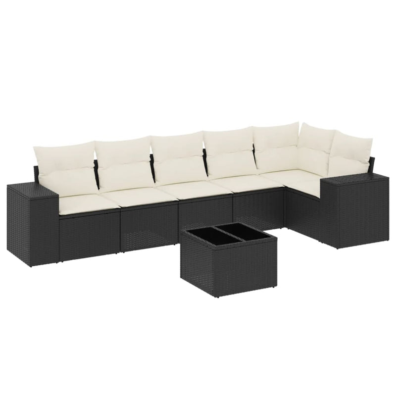 vidaXL 7 Piece Garden Sofa Set with Cushions Black Poly Rattan