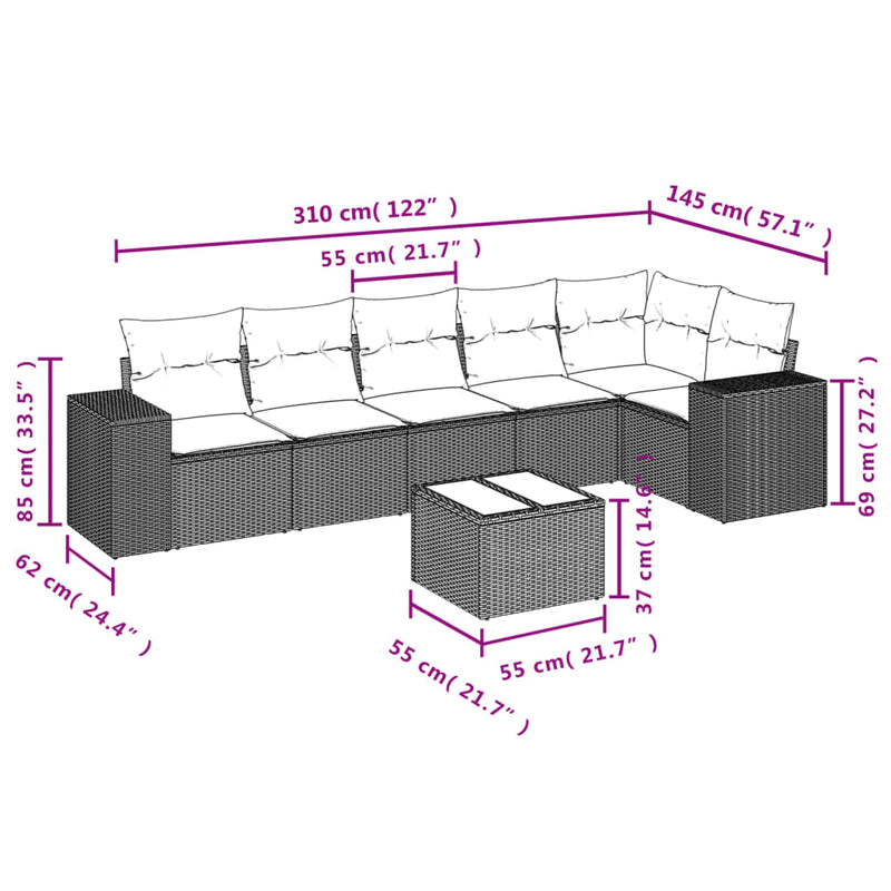 vidaXL 7 Piece Garden Sofa Set with Cushions Grey Poly Rattan