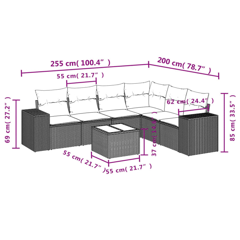 vidaXL 7 Piece Garden Sofa Set with Cushions Grey Poly Rattan