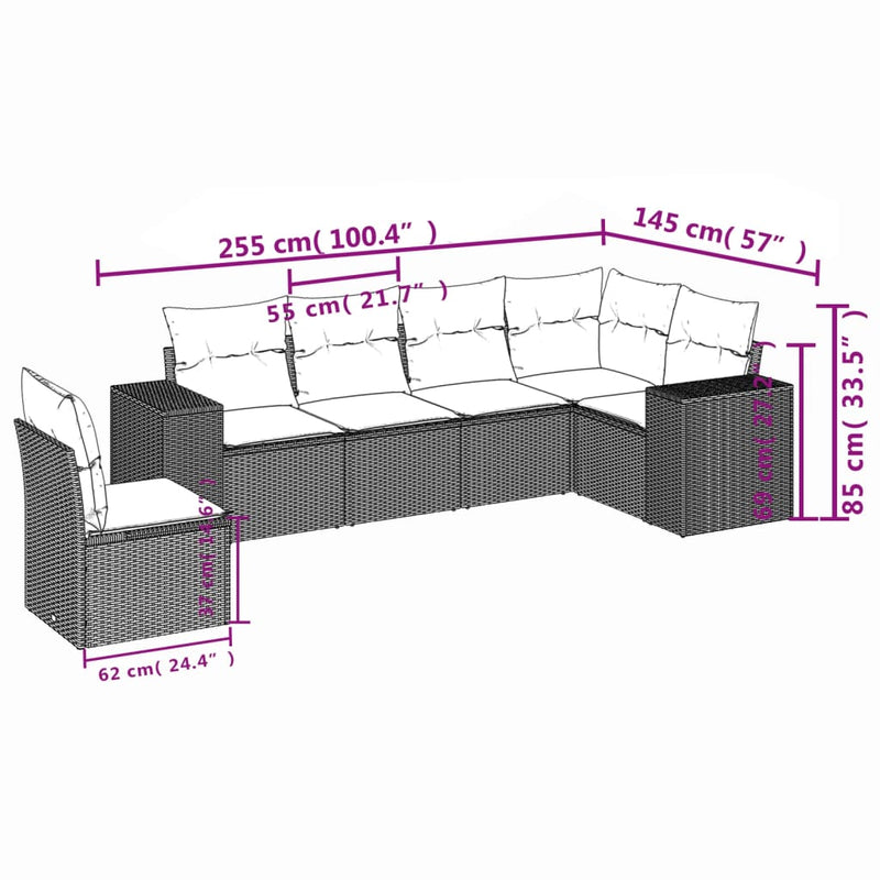 vidaXL 6 Piece Garden Sofa Set with Cushions Grey Poly Rattan
