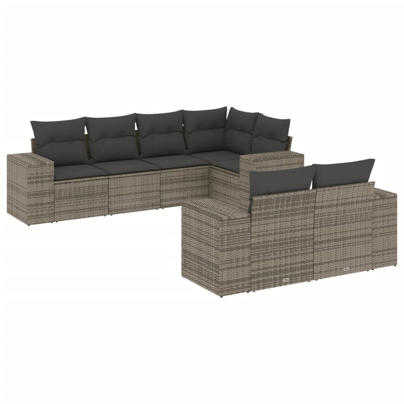 7 Piece Garden Sofa Set with Cushions Grey Poly Rattan