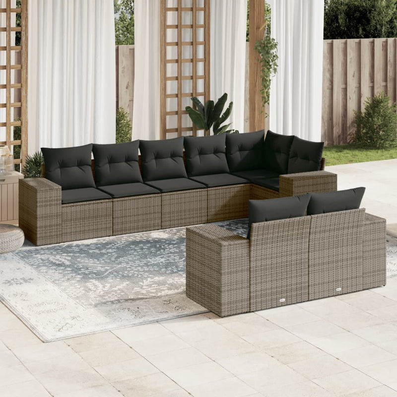 8 Piece Garden Sofa Set with Cushions Grey Poly Rattan