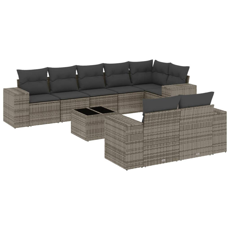 9 Piece Garden Sofa Set with Cushions Grey Poly Rattan