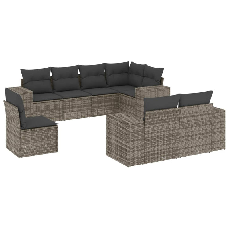 vidaXL 8 Piece Garden Sofa Set with Cushions Grey Poly Rattan