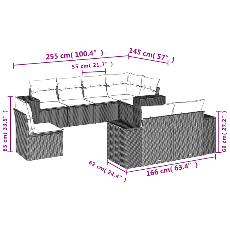 vidaXL 8 Piece Garden Sofa Set with Cushions Grey Poly Rattan