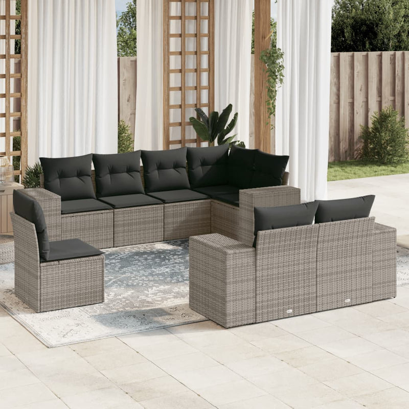 vidaXL 8 Piece Garden Sofa Set with Cushions Grey Poly Rattan