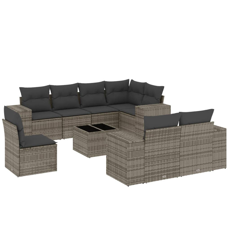 vidaXL 9 Piece Garden Sofa Set with Cushions Grey Poly Rattan