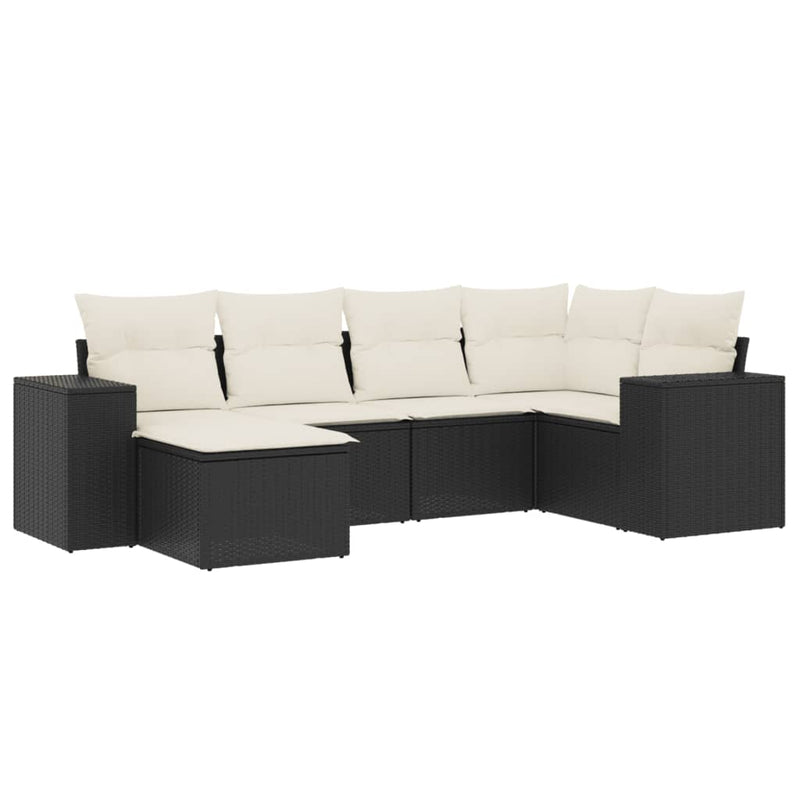 vidaXL 6 Piece Garden Sofa Set with Cushions Black Poly Rattan