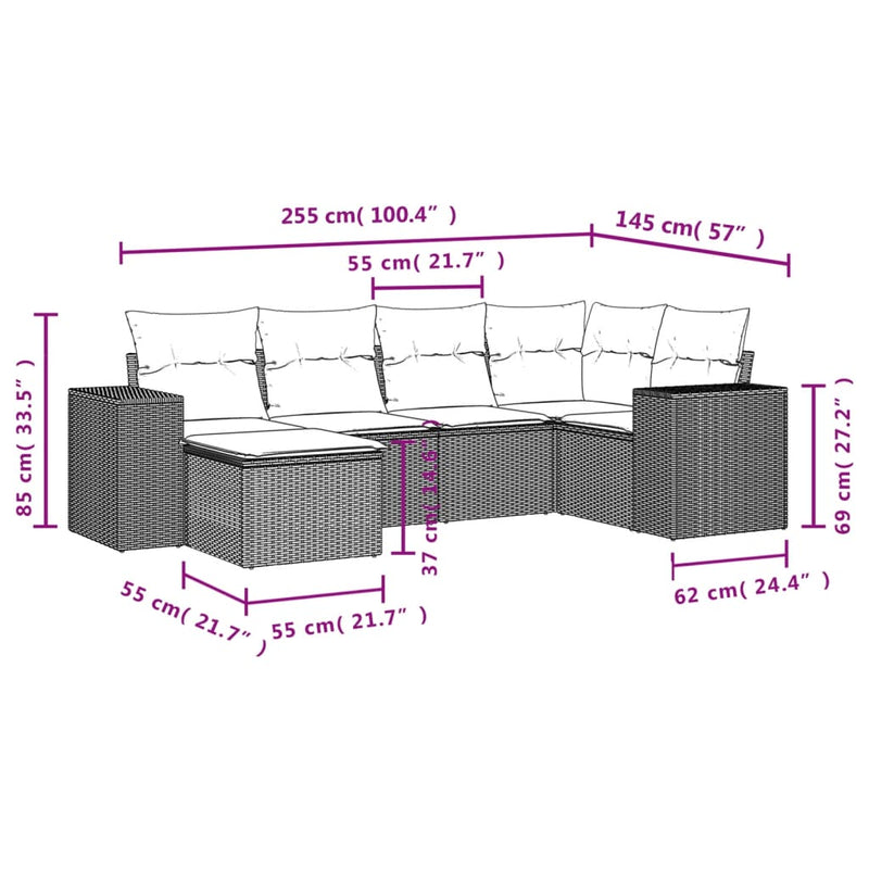 vidaXL 6 Piece Garden Sofa Set with Cushions Black Poly Rattan