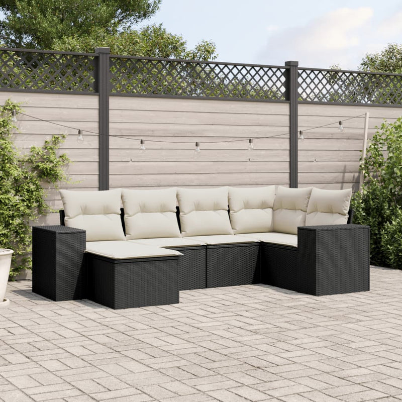 vidaXL 6 Piece Garden Sofa Set with Cushions Black Poly Rattan
