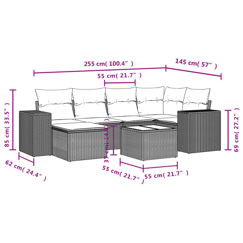 vidaXL 7 Piece Garden Sofa Set with Cushions Black Poly Rattan