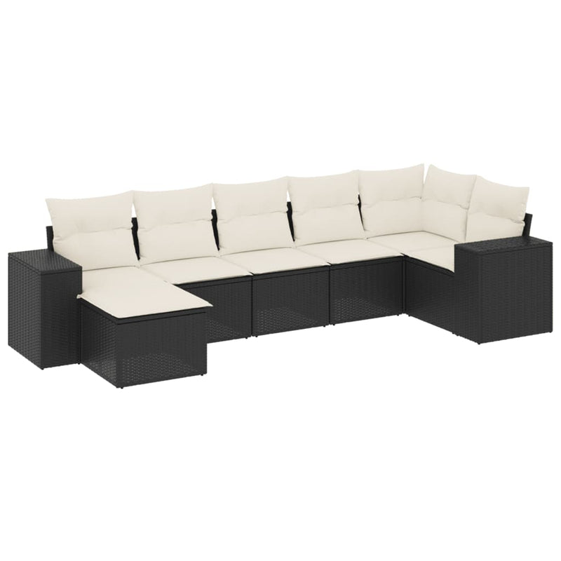 vidaXL 7 Piece Garden Sofa Set with Cushions Black Poly Rattan