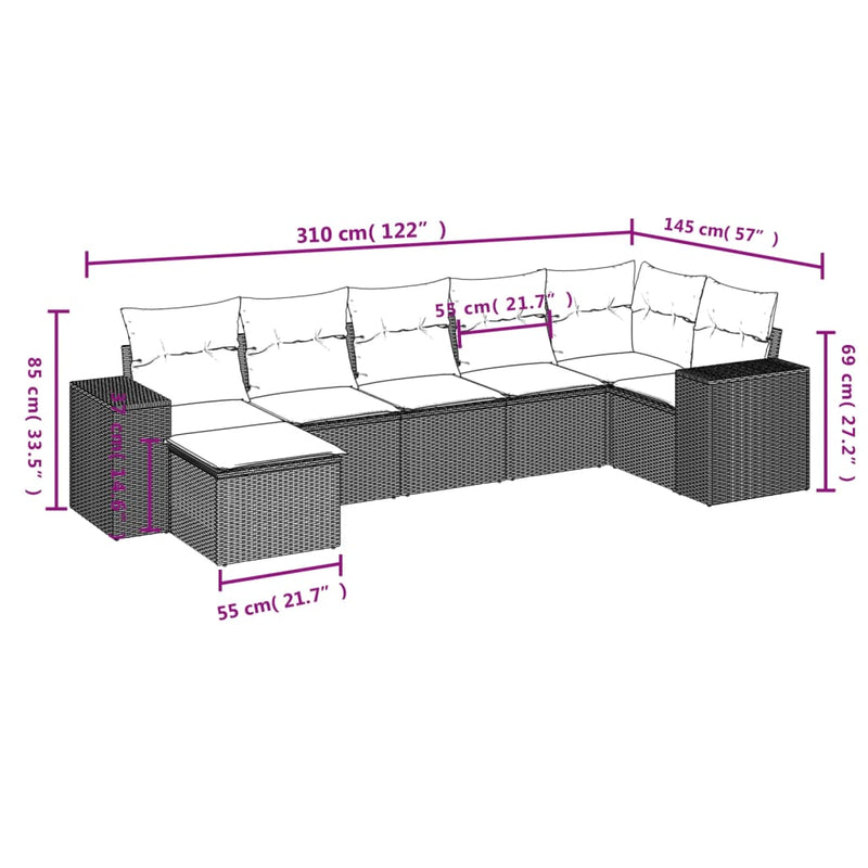 vidaXL 7 Piece Garden Sofa Set with Cushions Grey Poly Rattan