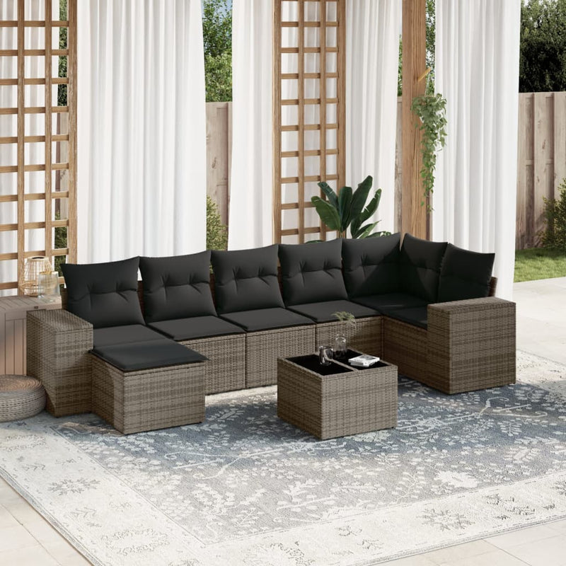 vidaXL 8 Piece Garden Sofa Set with Cushions Grey Poly Rattan