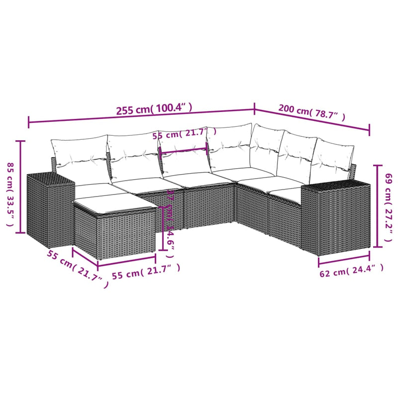 vidaXL 7 Piece Garden Sofa Set with Cushions Grey Poly Rattan