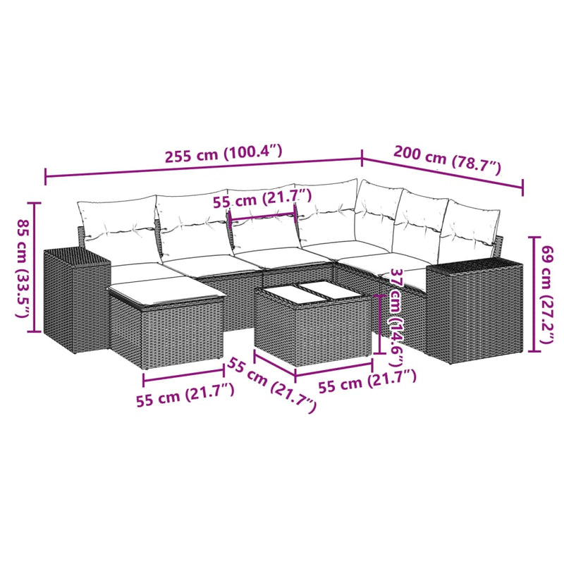 vidaXL 8 Piece Garden Sofa Set with Cushions Grey Poly Rattan