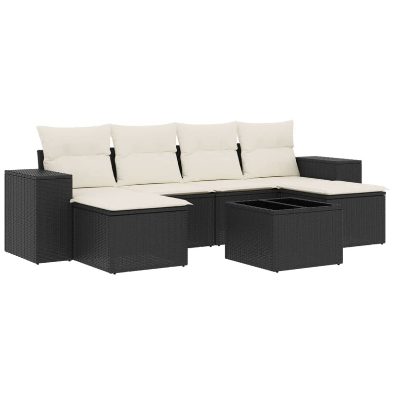 vidaXL 7 Piece Garden Sofa Set with Cushions Black Poly Rattan